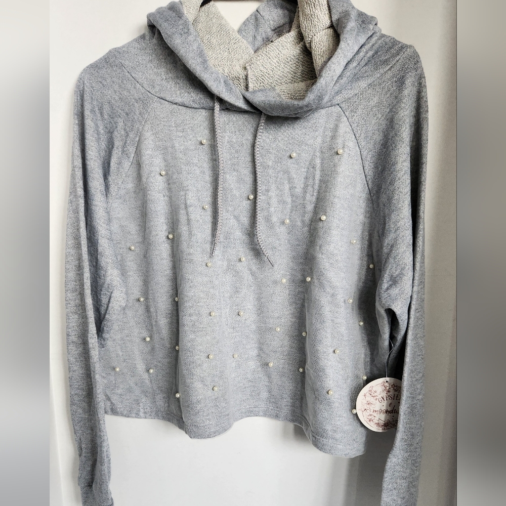 NWT Gypsies & Moondust Cropped Beaded Hoodie Juniors Size Large